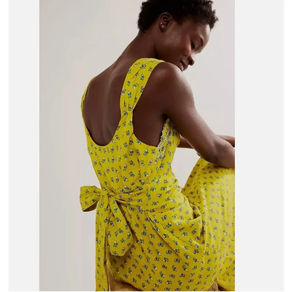 Free People Sweet Hearts Midi Dress  Citronelle Combo Cottagecore Size L - Picture 3 of 11